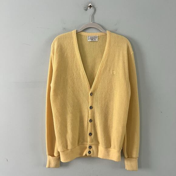 Vintage Christian Dior Yellow Cardigan Orlon Acrylic USA Grandpa Sweater - Picture 1 of 5